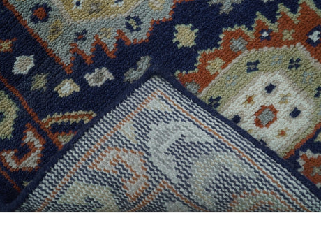 Hand Knotted 2.6x6 Traditional Blue And Rust Wool Runner Rug