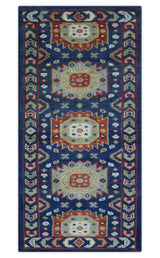 Hand Knotted 2.6x6 Traditional Blue And Rust Wool Runner Rug