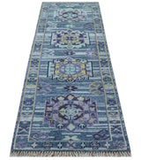 Hand knotted 2.6x8 Gray Traditional Transitional Design Wool Area Rug