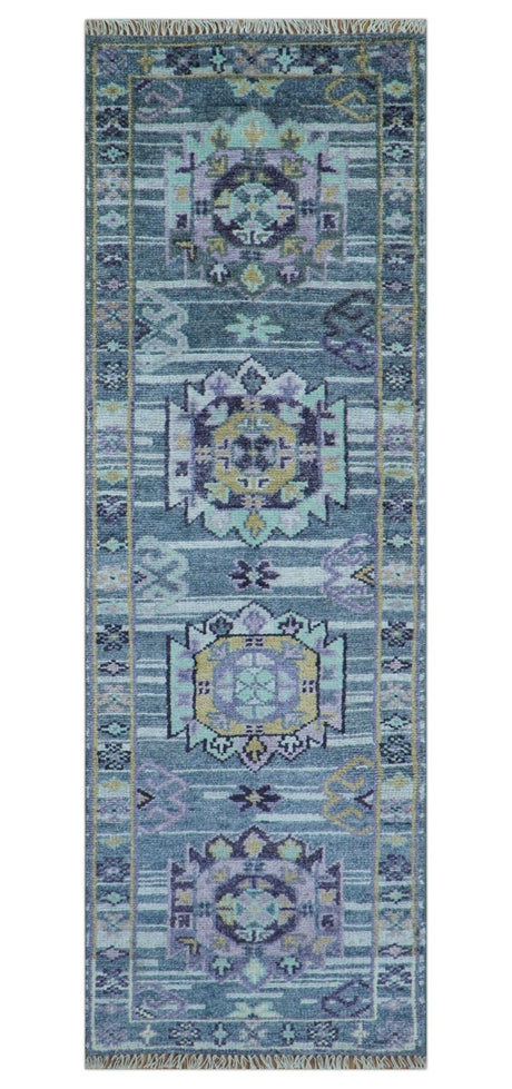 Hand knotted 2.6x8 Gray Traditional Transitional Design Wool Area Rug