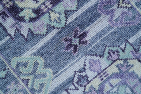 Hand knotted 2.6x8 Purple transitional geometrical Design Wool Area Rug