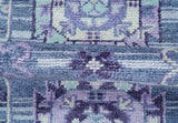 Hand knotted 2.6x8 Purple transitional geometrical Design Wool Area Rug