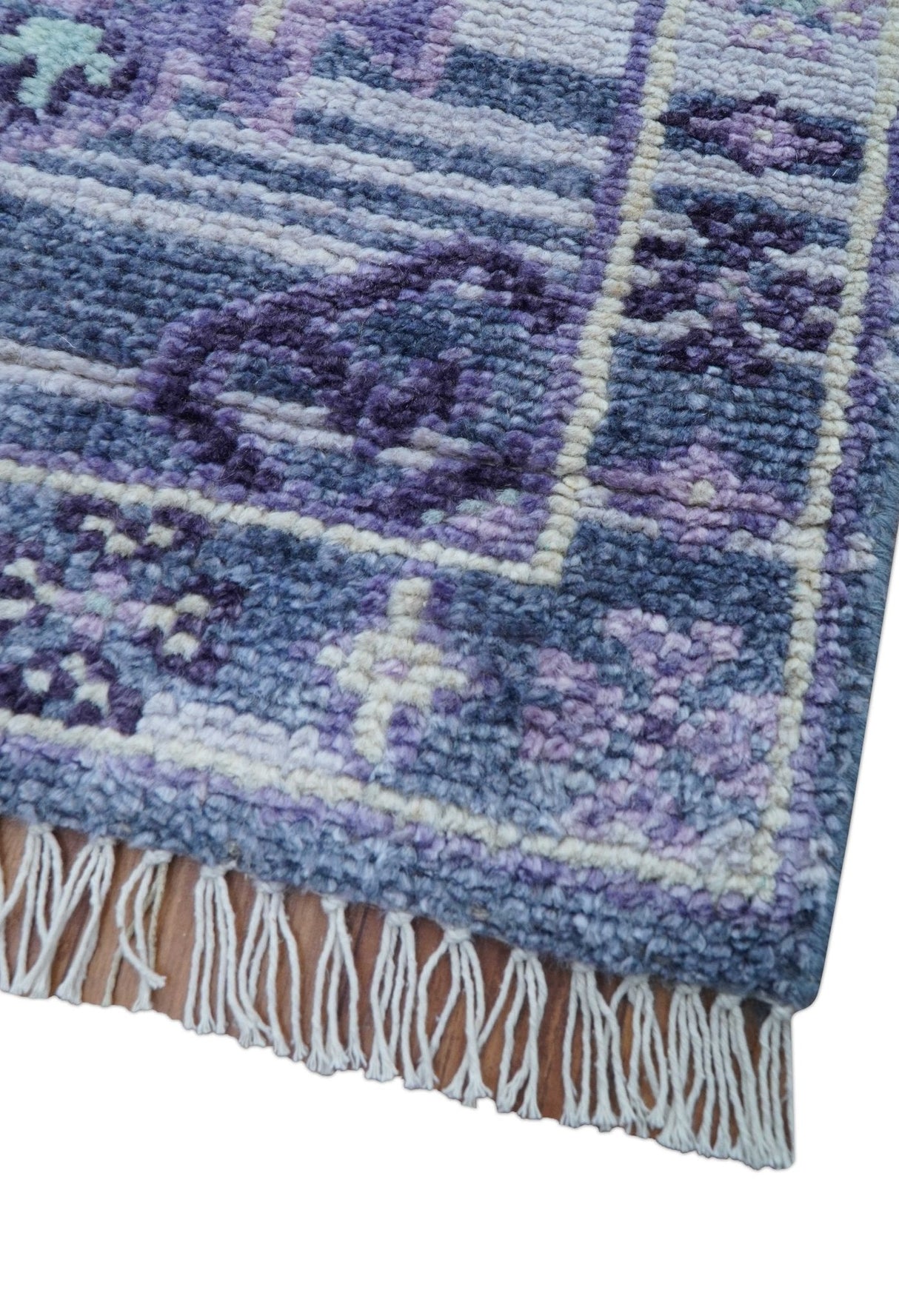 Hand knotted 2.6x8 Purple transitional geometrical Design Wool Area Rug