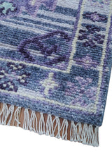 Hand knotted 2.6x8 Purple transitional geometrical Design Wool Area Rug