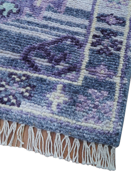 Hand knotted 2.6x8 Purple transitional geometrical Design Wool Area Rug