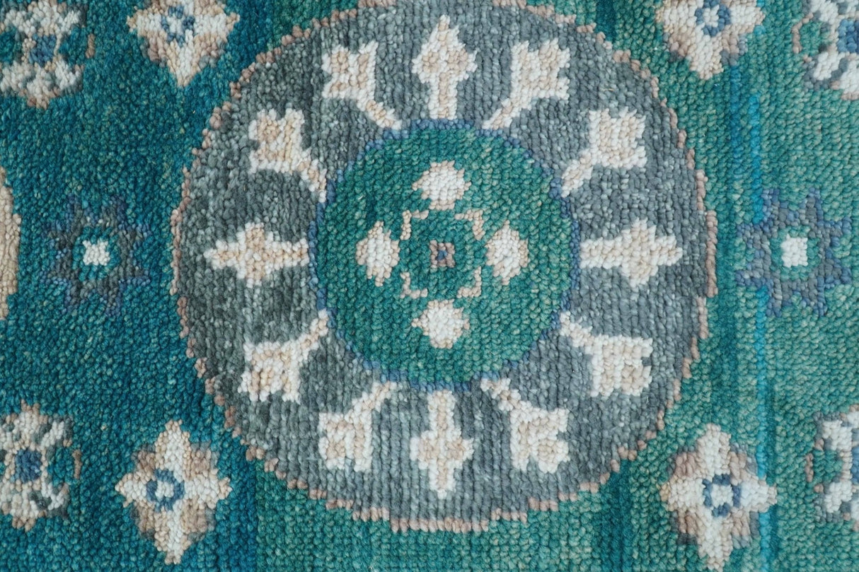 Hand knotted 2.6x8 Teal Traditional Khotan Design Wool Area Rug