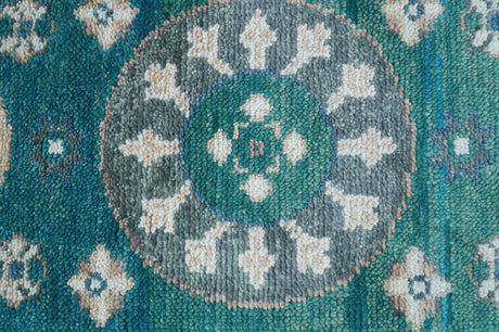 Hand knotted 2.6x8 Teal Traditional Khotan Design Wool Area Rug