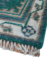 Hand knotted 2.6x8 Teal Traditional Khotan Design Wool Area Rug
