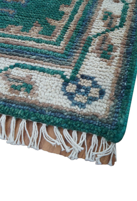 Hand knotted 2.6x8 Teal Traditional Khotan Design Wool Area Rug