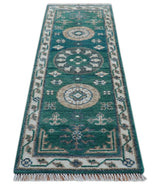 Hand knotted 2.6x8 Teal Traditional Khotan Design Wool Area Rug