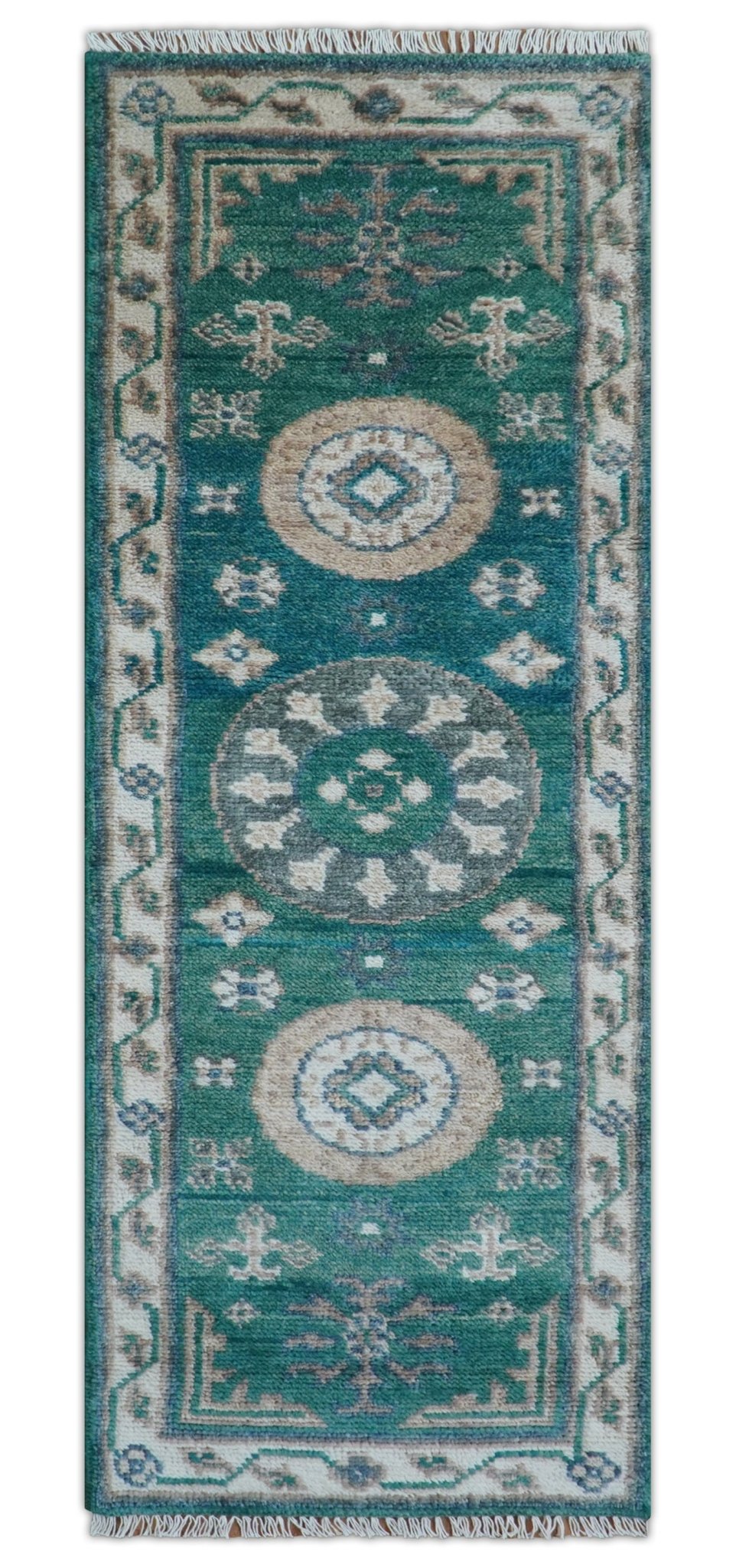 Hand knotted 2.6x8 Teal Traditional Khotan Design Wool Area Rug