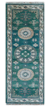 Hand knotted 2.6x8 Teal Traditional Khotan Design Wool Area Rug
