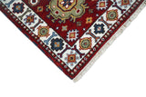 Hand Knotted 2.6x8 Traditional Kazak Red and Ivory Wool Rug
