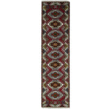 Hand Knotted 2.8x10 Traditional Kazak Ivory and Red Wool Area Rug