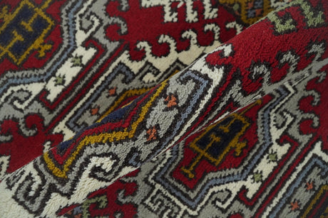 Hand Knotted 2.8x10 Traditional Kazak Ivory and Red Wool Area Rug