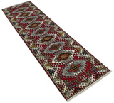Hand Knotted 2.8x10 Traditional Kazak Ivory and Red Wool Area Rug