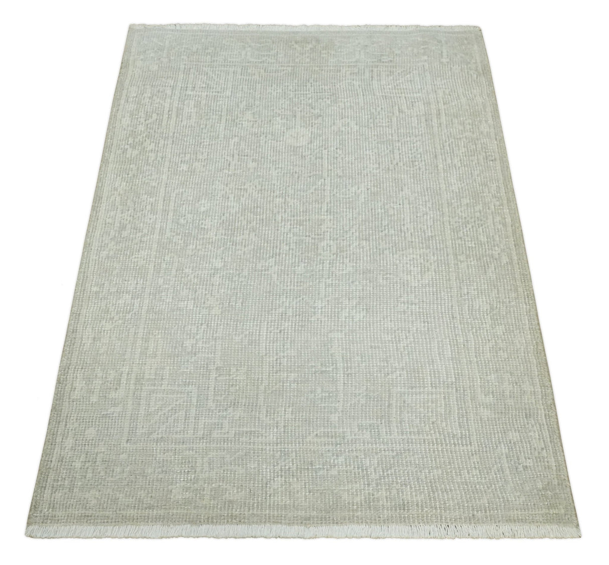 Hand Knotted 2x3 Beige and Ivory Traditional Persian Oushak Wool Rug