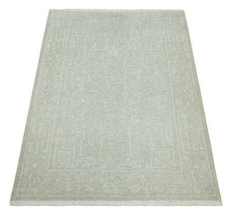 Hand Knotted 2x3 Beige and Ivory Traditional Persian Oushak Wool Rug
