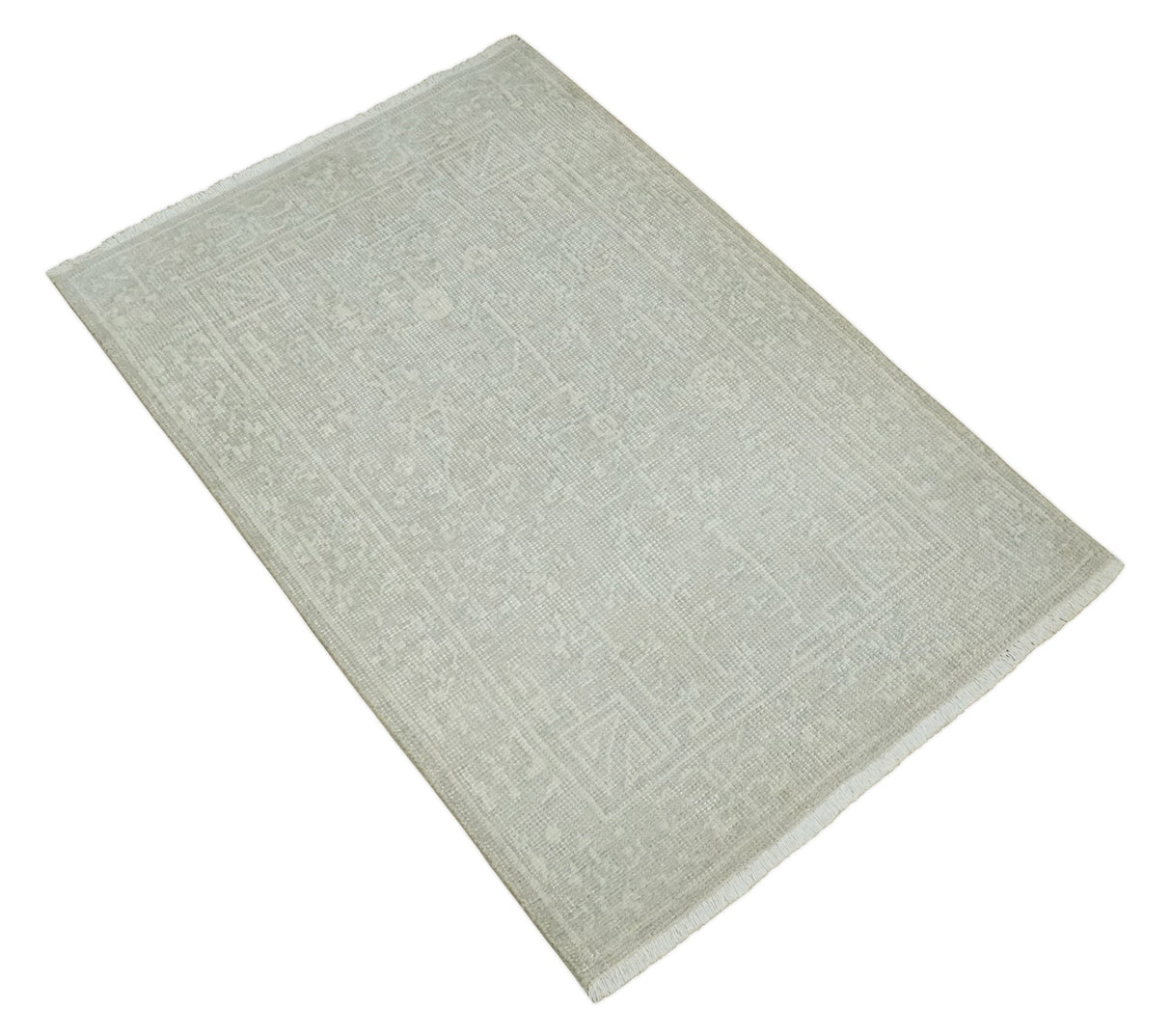 Hand Knotted 2x3 Beige and Ivory Traditional Persian Oushak Wool Rug