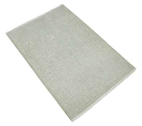 Hand Knotted 2x3 Beige and Ivory Traditional Persian Oushak Wool Rug