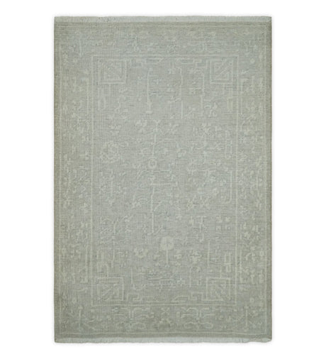 Hand Knotted 2x3 Beige and Ivory Traditional Persian Oushak Wool Rug