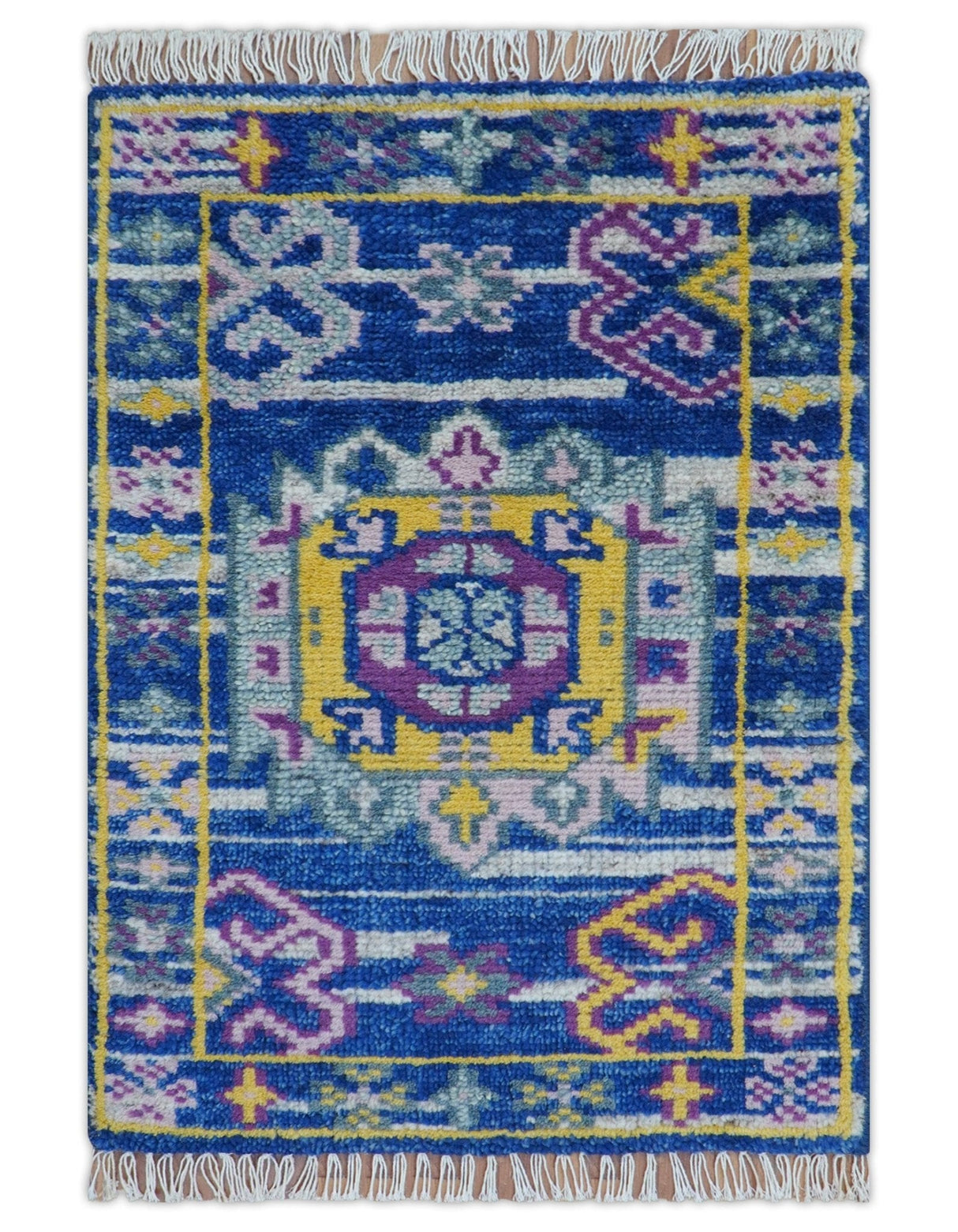 Hand knotted 2x3 Blue Traditional Transitional Design Wool Area Rug