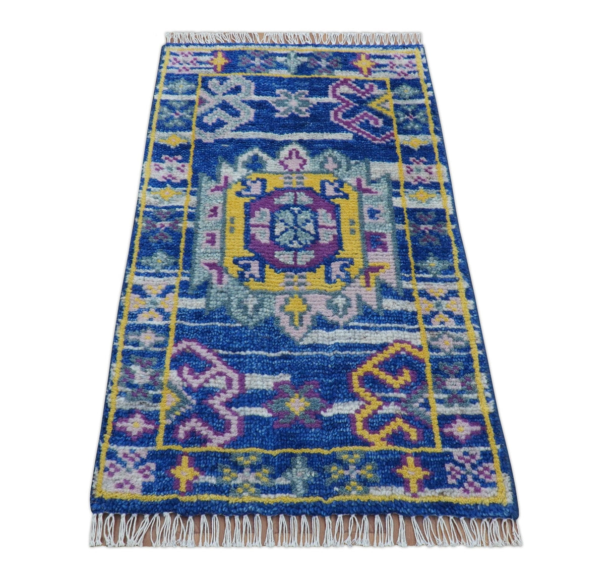 Hand knotted 2x3 Blue Traditional Transitional Design Wool Area Rug