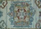 Hand knotted 2x3 Ivory And Blue transitional geometrical Design Wool Area Rug