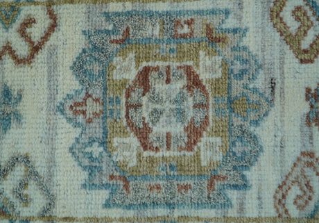 Hand knotted 2x3 Ivory And Blue transitional geometrical Design Wool Area Rug