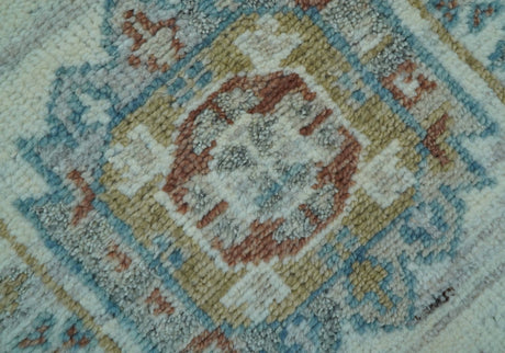 Hand knotted 2x3 Ivory And Blue transitional geometrical Design Wool Area Rug