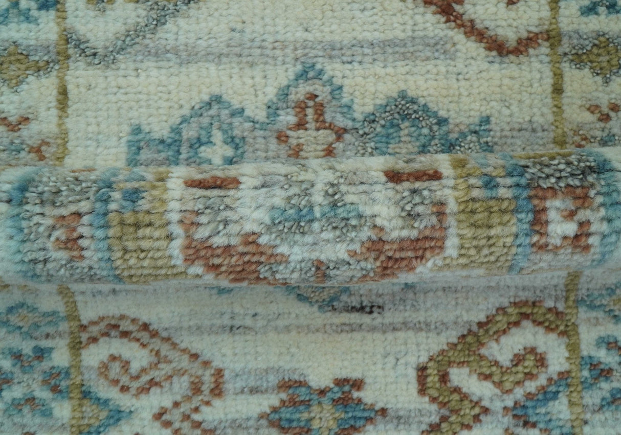 Hand knotted 2x3 Ivory And Blue transitional geometrical Design Wool Area Rug