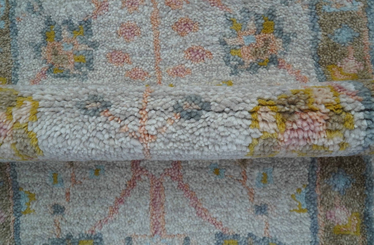 Hand Knotted 2x3 Oushak Design Gray And Green Wool Rug