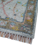 Hand Knotted 2x3 Oushak Design Gray And Green Wool Rug