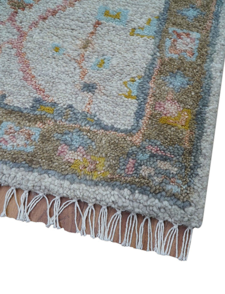 Hand Knotted 2x3 Oushak Design Gray And Green Wool Rug