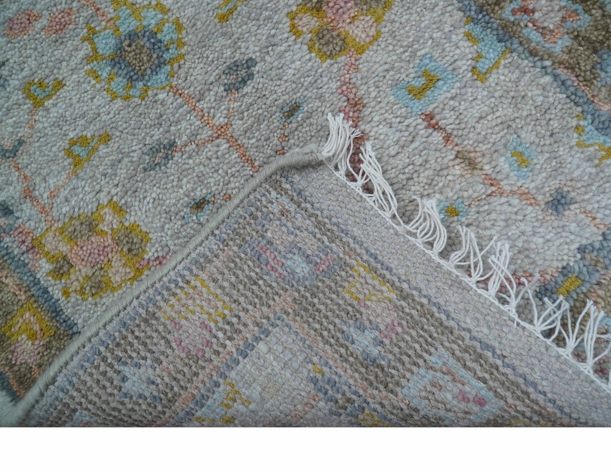 Hand Knotted 2x3 Oushak Design Gray And Green Wool Rug