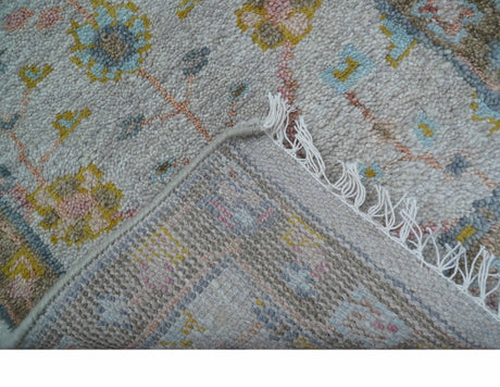 Hand Knotted 2x3 Oushak Design Gray And Green Wool Rug