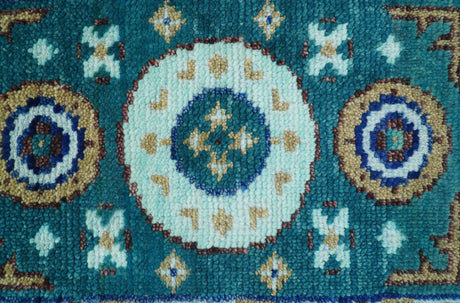 Hand knotted 2x3 Teal Traditional Khotan Design Wool Area Rug