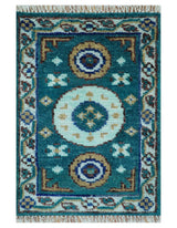 Hand knotted 2x3 Teal Traditional Khotan Design Wool Area Rug