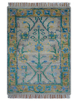 Hand Knotted 2x3 Traditional Design Gray And Green Wool Area Rug