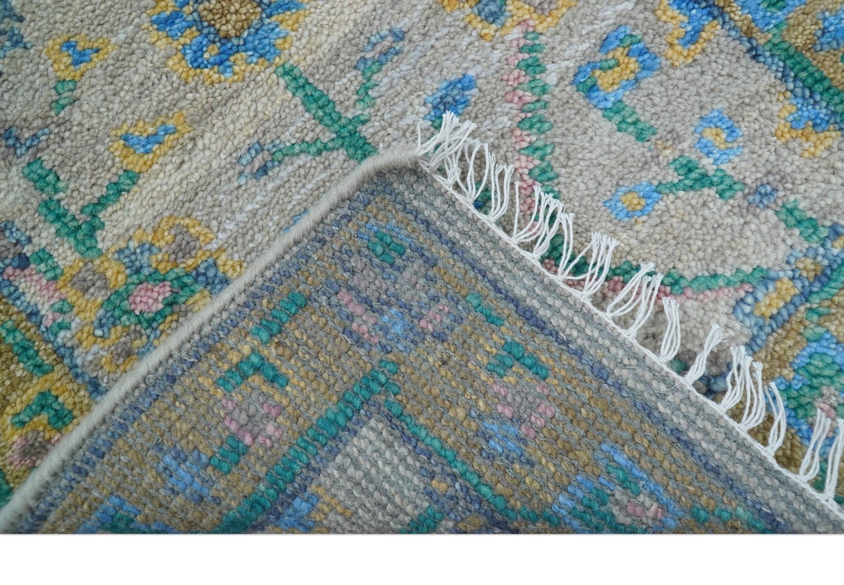 Hand Knotted 2x3 Traditional Design Gray And Green Wool Area Rug