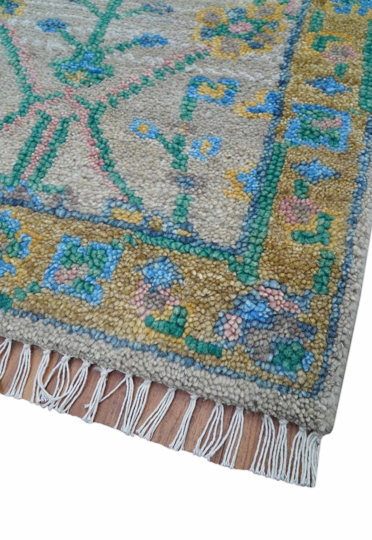 Hand Knotted 2x3 Traditional Design Gray And Green Wool Area Rug