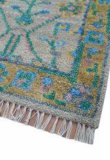 Hand Knotted 2x3 Traditional Design Gray And Green Wool Area Rug