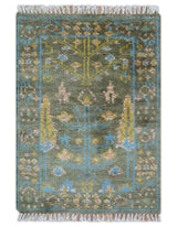 Hand Knotted 2x3 Traditional Tree of life Olive Wool Area Rug