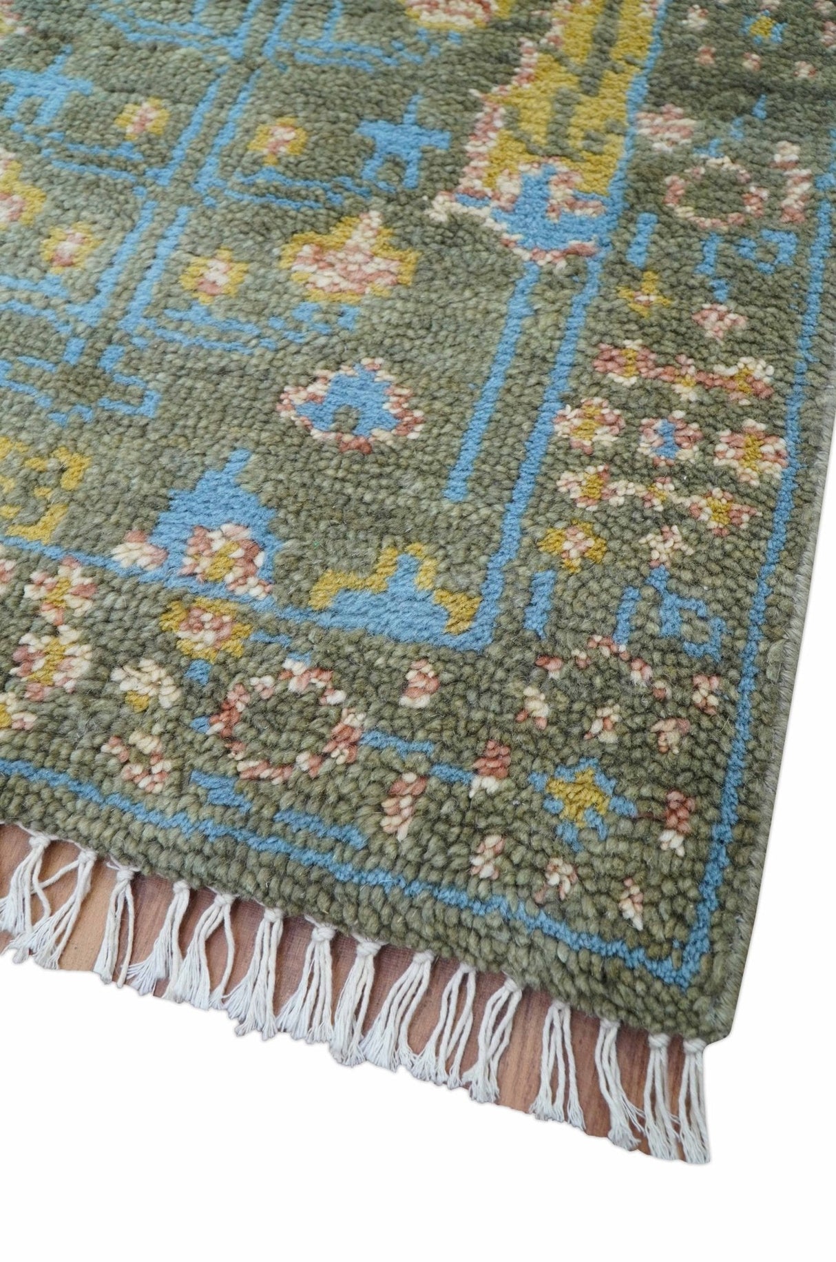 Hand Knotted 2x3 Traditional Tree of life Olive Wool Area Rug