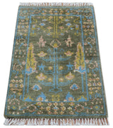 Hand Knotted 2x3 Traditional Tree of life Olive Wool Area Rug