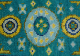 Hand knotted 2x3 Yellow And Teal Traditional Khotan Design Wool Area Rug