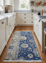 Hand Knotted 2x4 Blue and Beige Traditional Oxidized Textured Persian Wool Rug