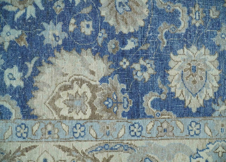 Hand Knotted 2x4 Blue and Beige Traditional Oxidized Textured Persian Wool Rug