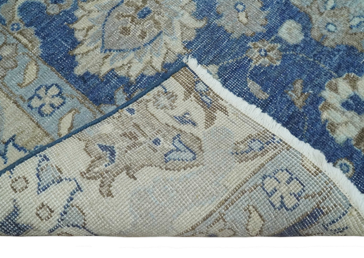 Hand Knotted 2x4 Blue and Beige Traditional Oxidized Textured Persian Wool Rug