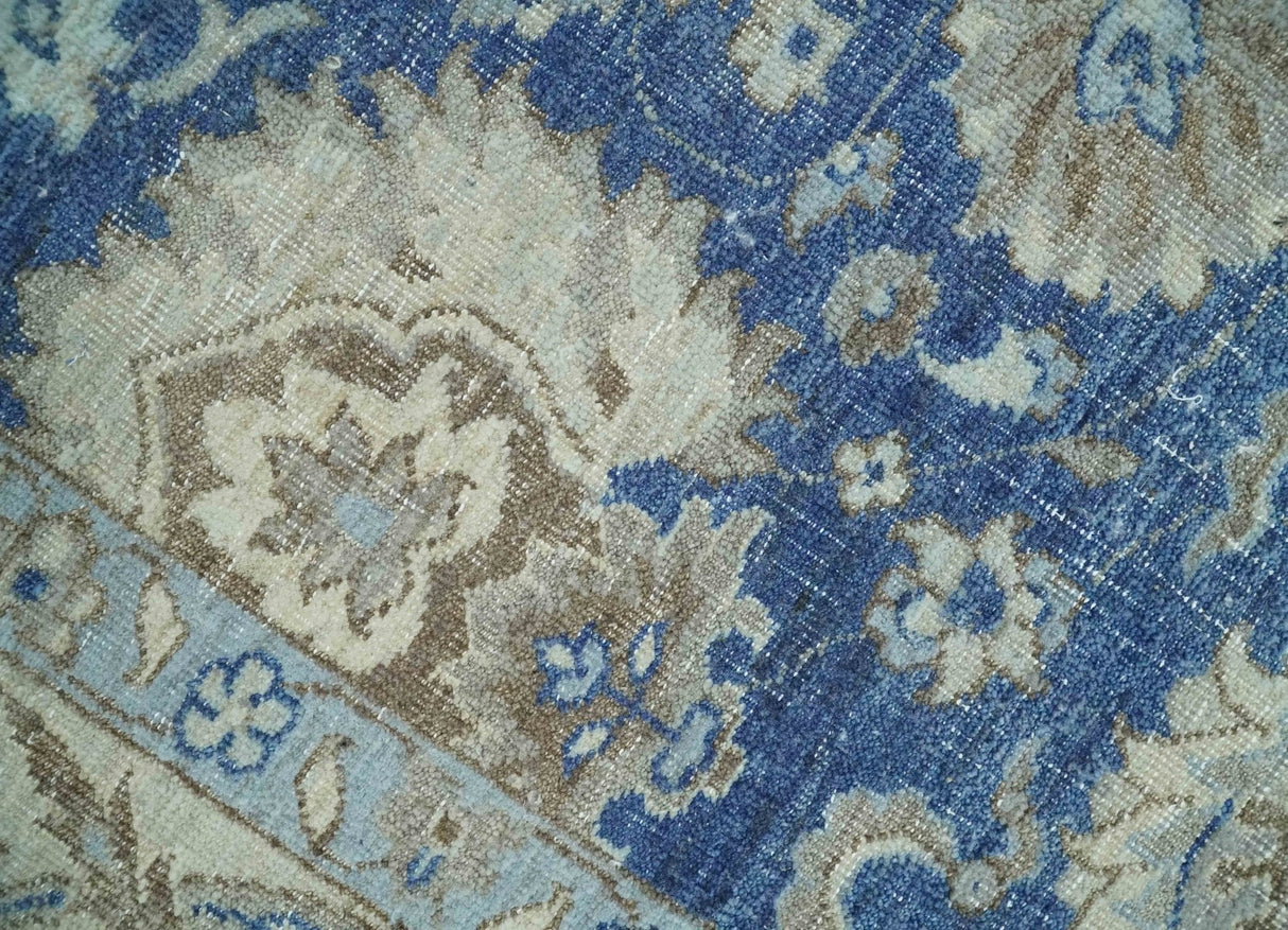 Hand Knotted 2x4 Blue and Beige Traditional Oxidized Textured Persian Wool Rug